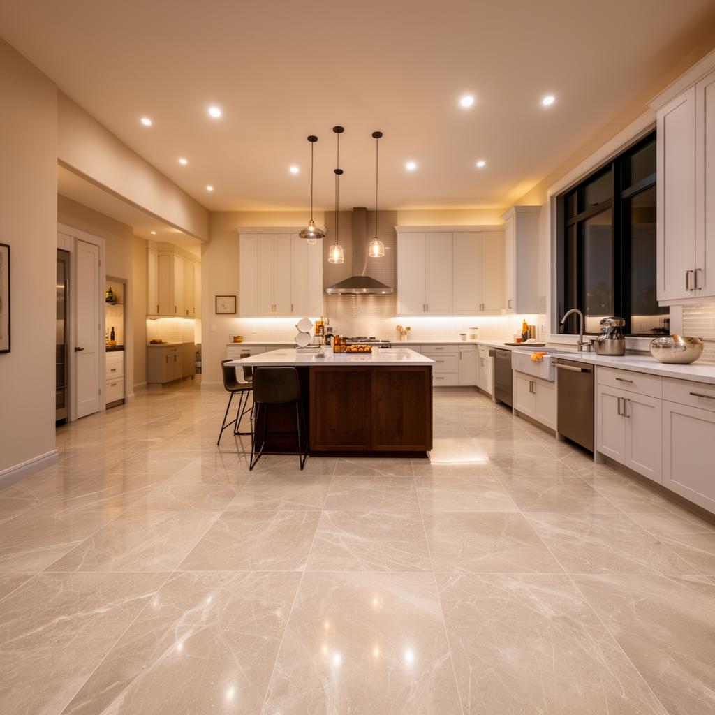 Modern kitchen with large format porcelain