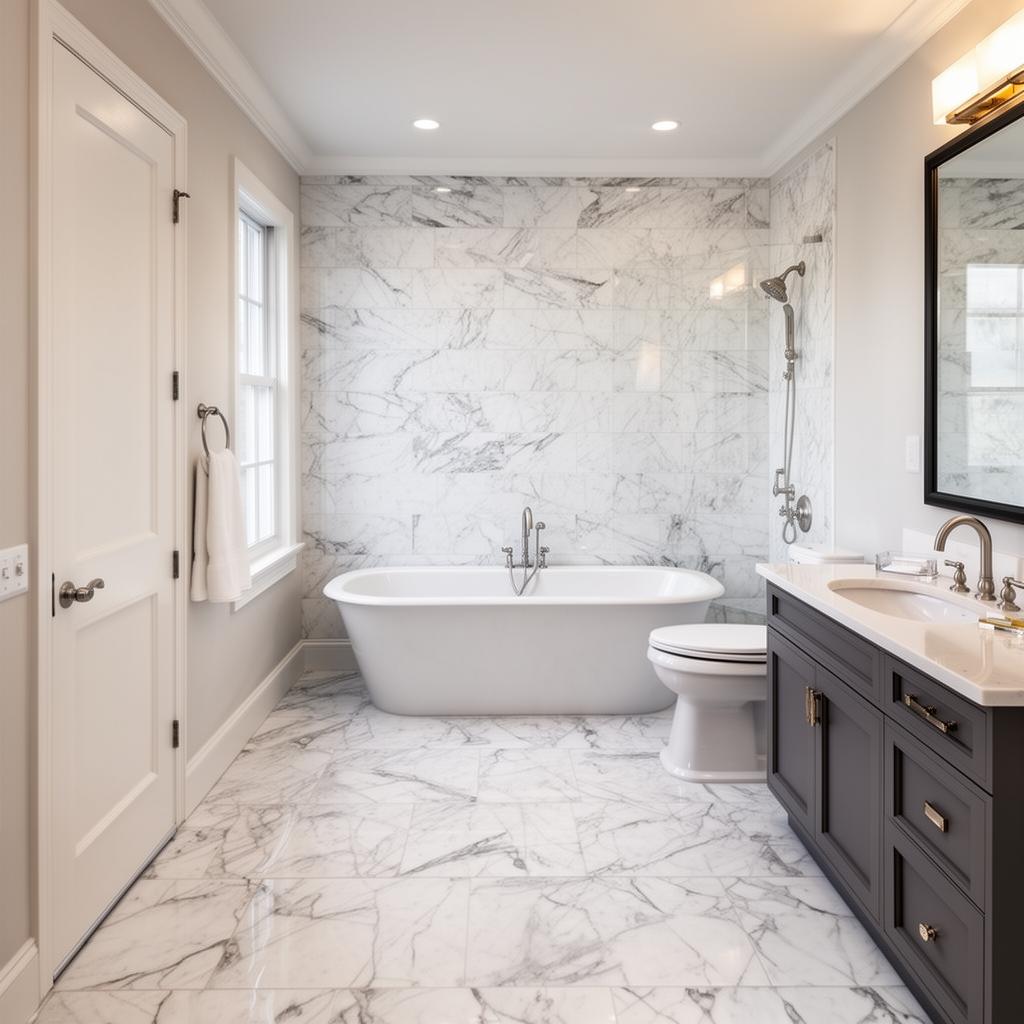 Elegant marble-look bathroom renovation